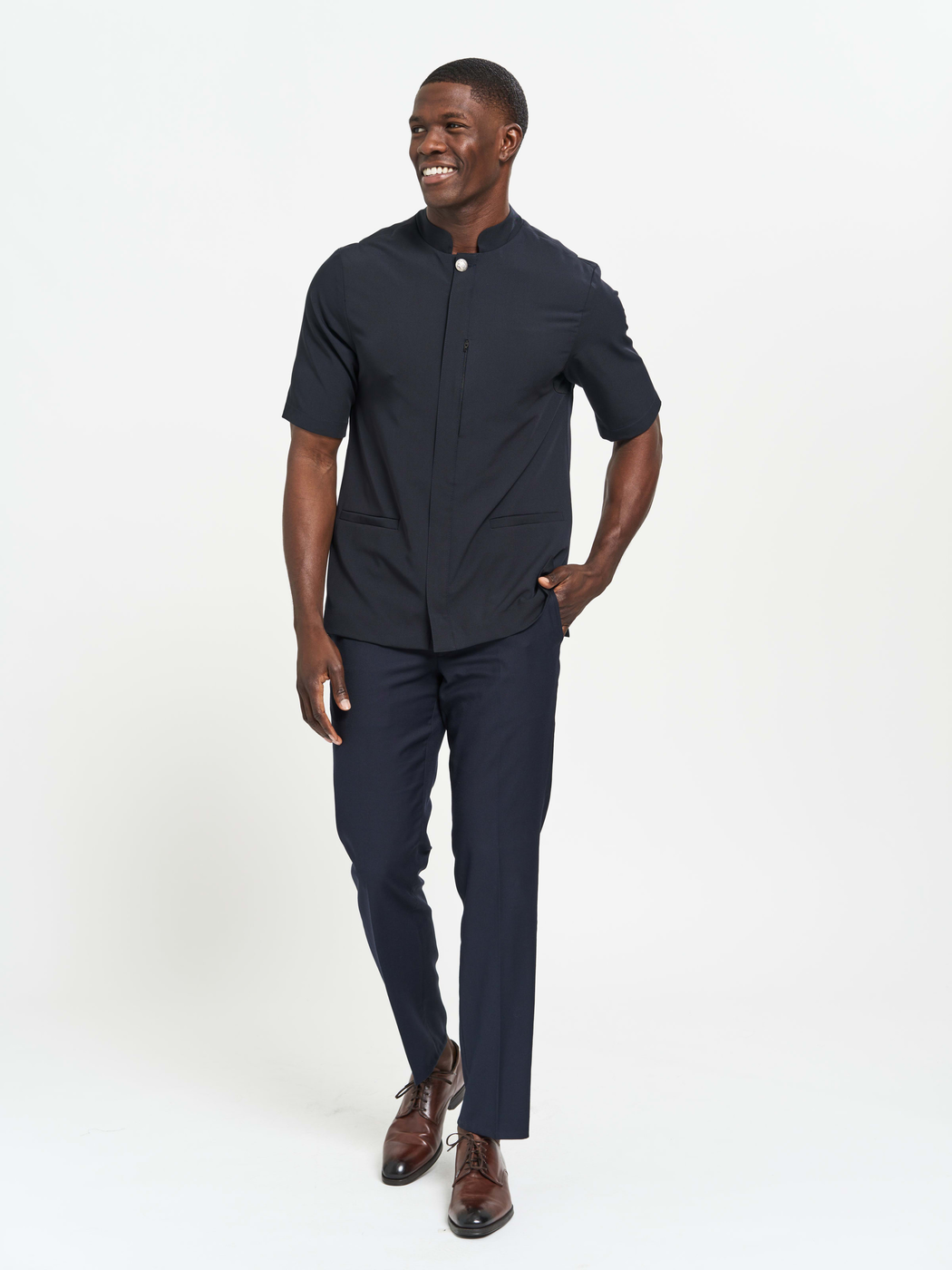 Men's SS Bellman Jacket with Nehru Collar - Navy