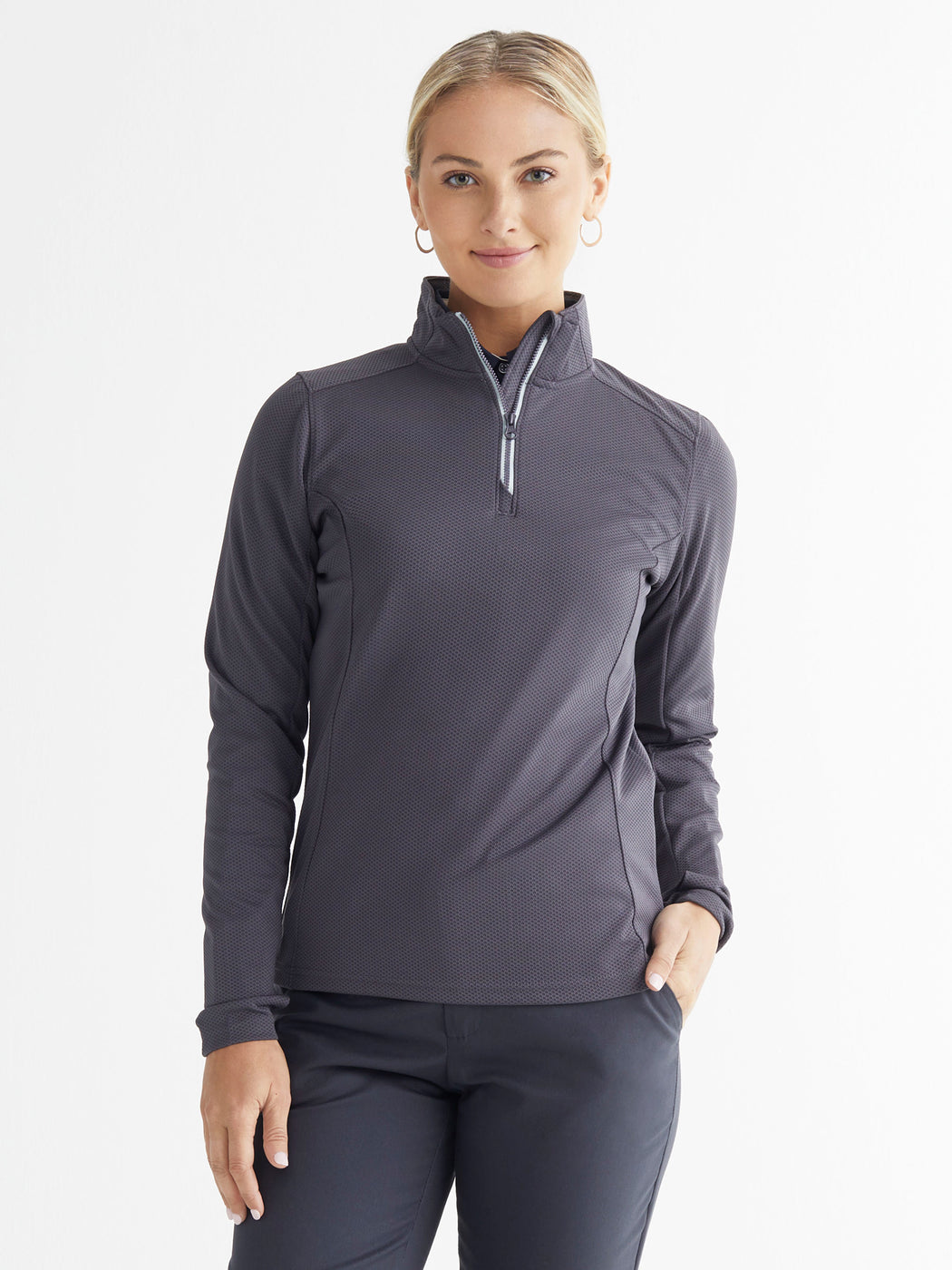 Ladies' Textured 1/4-Zip Pullover - Iron Grey