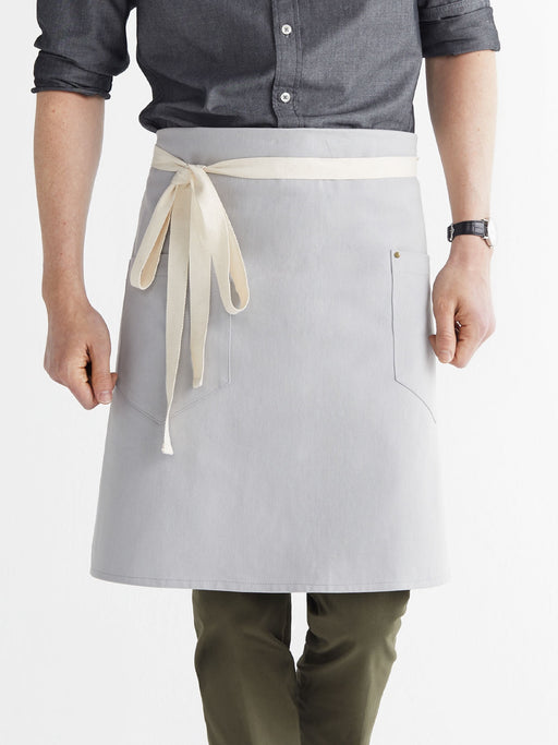 Bib Apron with Contrast Pocket - Stone Grey/Natural