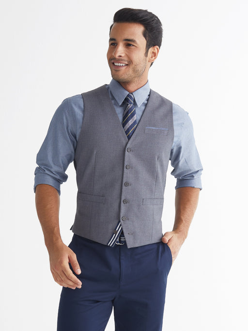 Men's James Vest with Striped Grosgrain Trim - Empire Grey/Navy