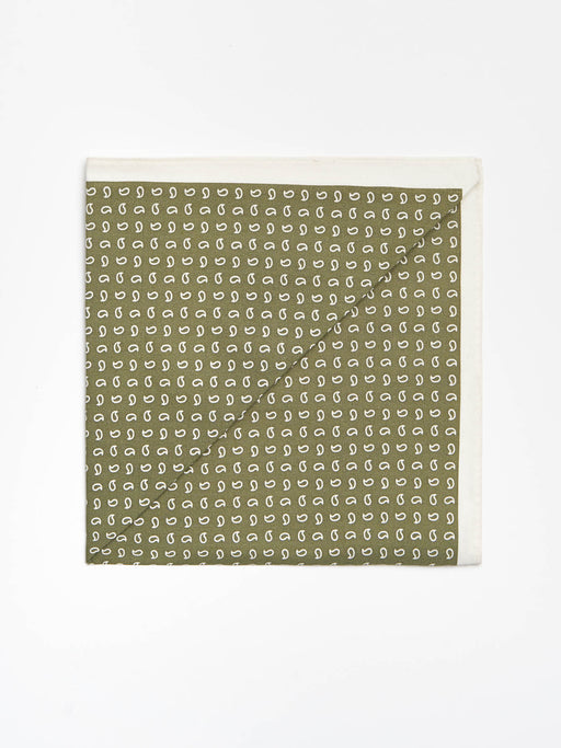 Mini Paisley Pocket Square - Green/Cream