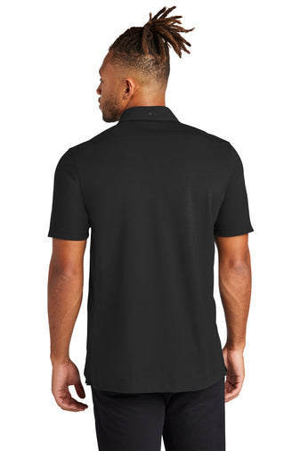 Men's Stretch Pique Full-Button Polo - Deep Black