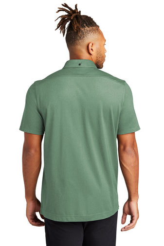 Men's Stretch Pique Full-Button Polo - Sage Heather