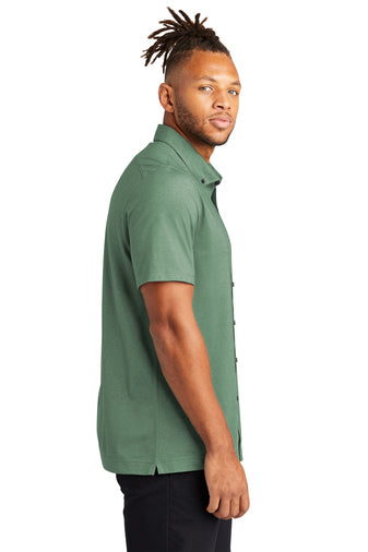 Men's Stretch Pique Full-Button Polo - Sage Heather