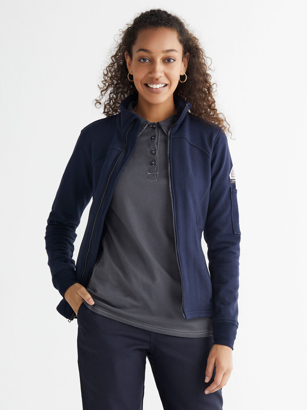 Ladies' Zip Front Fleece Jacket - Navy